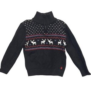 IZOD Kids Boys Black Reindeer Fair Isle Quarter Zip Sweater Size‎ XS 4/5